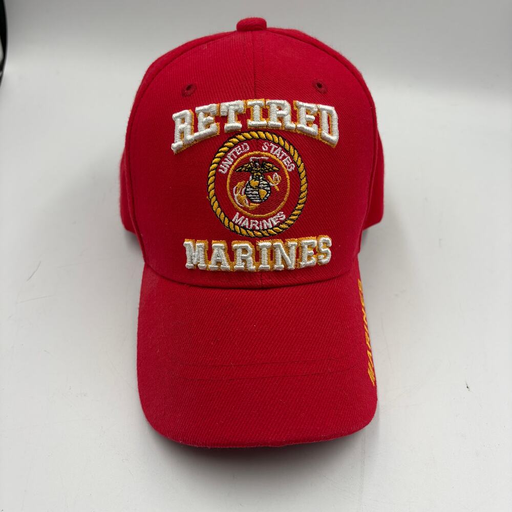 US Marine Corps Retired Marines Red Embroidered Adjustable Hat Cap USMC